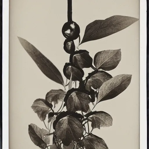 Prompt: page from an AI herbarium with plants photographed by Karl Blossfeldt, 1920s Polaroid,