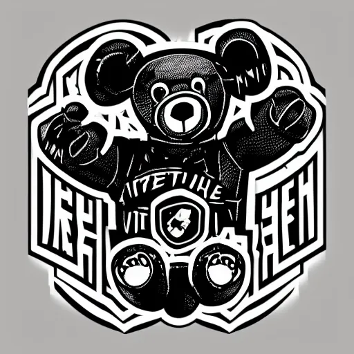 Prompt: in the style of max prentis and deathburger and laurie greasley a vector e-sports sticker logo of a teddy bear, highly detailed, colourful, 8k wallpaper