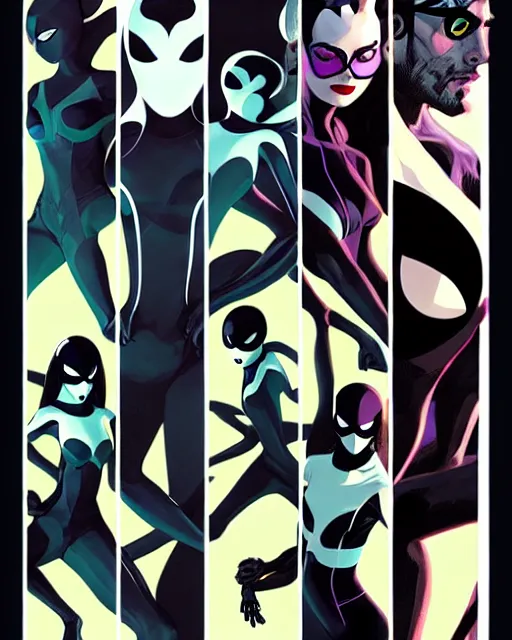 Image similar to rafael albuquerque comic art, peter mohrbacher, phil noto, artgerm, pretty emma stone spider - gwen venom, symmetrical eyes