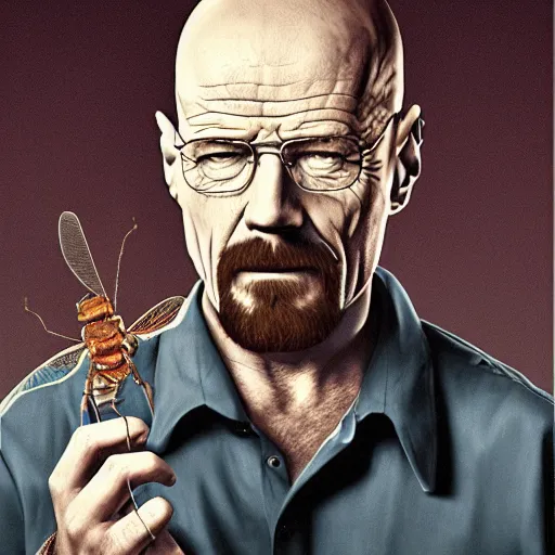 Image similar to painting of walter white eathing delicious a locust, connaisseur, delicious, photorealistic, highly detailed, concept art, matte, smooth, sharp focus, 8 k