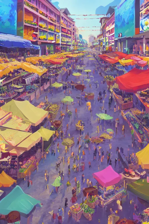 Prompt: a beautiful matte painting of summer day market with people and animals are shopping in the citymall digital art by aenami alena, vibrant, landscape, digital art, aenami alena, cinematic, summer sky, anime, manga, hyper detailed, trending on artstation