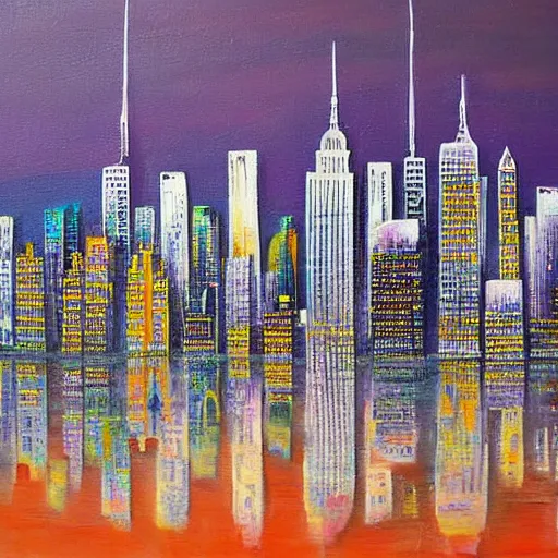 Image similar to retro futuristic new york skyline, detailed painting