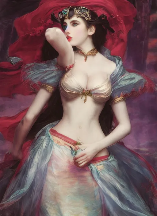 Image similar to Amouranth as an evil princess by Frederick Edwin Church, rule of thirds, seductive look, beautiful, in intergalactic Japan