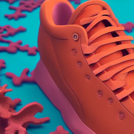 Image similar to a 3 d product render of a shoe inspired by coral reef. the render is done in keyshot, trending on behance made by an industrial designer on behance, low detail, high quality, keyshot, octane, product render