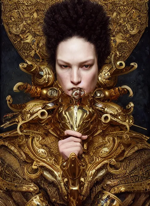 Image similar to highly detailed oil painting | very intricate | cinematic lighting | award - winning | football baroque armor fashion by alexander mcqueen | by roberto ferri, by tom bagshaw, by j. c. leyendecker and klimt, american romanticism, by austin osman spare, artstation, cgsociety, official art, octane