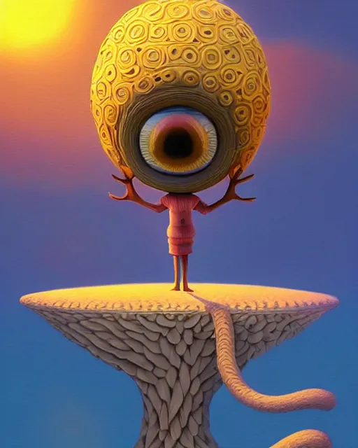 Prompt: kookimondi on the williwog, a surrealist painting by naoto hattori, sunset, by beeple, symmetry, by makoto shinkai and lois van baarle, trending on deviantart, pop surrealism, groovy, whimsical