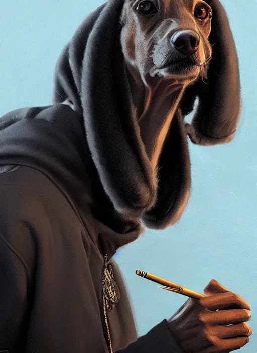 Image similar to snoop smokes the finest preroll, wearing fur coat,digital art,ultra realistic,ultra detailed,art by greg rutkowski,hyperdetailed,detailed face,professional lighting,dramatic,3 point lighting