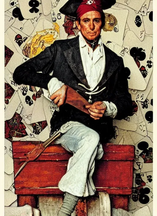 Image similar to a portrait of a pirate playing cards by Norman Rockwell