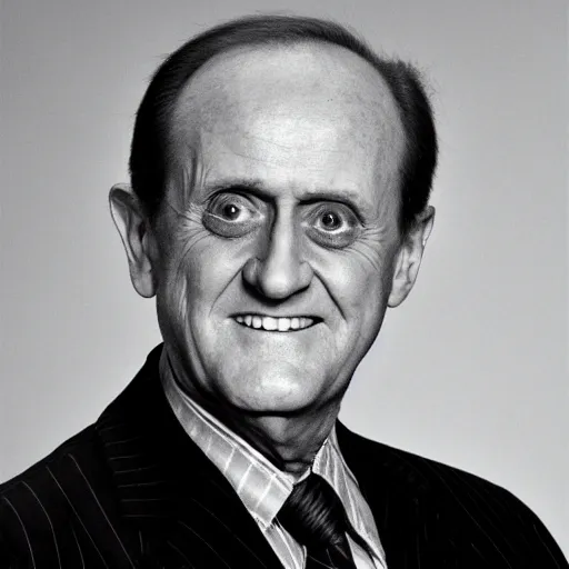 Image similar to a image of Bob Newhart. Head shot.