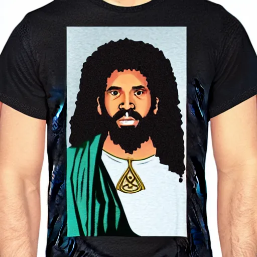 Prompt: A T shirt with black Jesus