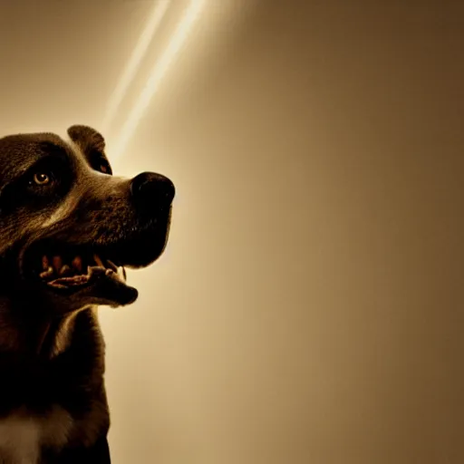 Image similar to barking angry dog photo dramatic lighting