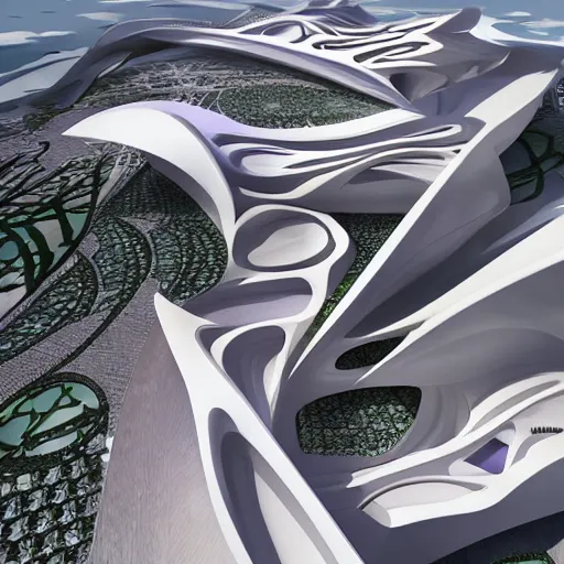 Image similar to zaha hadid fantasy world islamic style