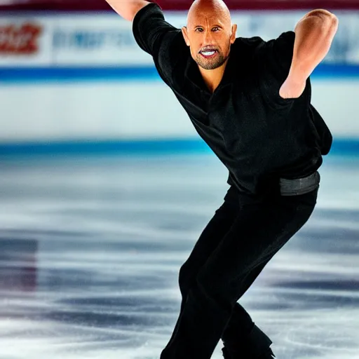 Prompt: Dwayne Johnson Ice Skating, professional Photograph