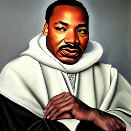 Image similar to hyper realistic oil painting martin luther king in the style of caravaggio