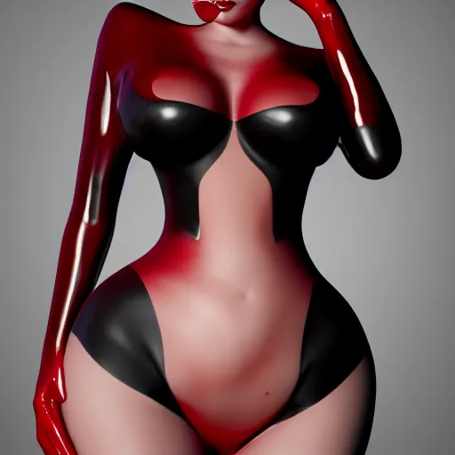 Prompt: portrait of a classy pale voluptuous goth woman with an elaborate elegant red-black latex high-neck outfit, cgsociety, photorealistic, sublime, evil, cool, 16k, smooth, sharp focus, trending on ArtStation, volumetric lighting