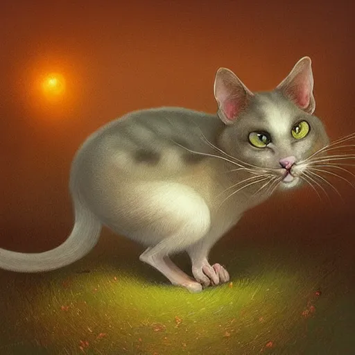 Image similar to hybrid of mouse and cat, half cat - half mouse, digital art fantasy art, art by george stubbs, jakub rozalski, anton fadeev, james gurney, anato finnstark