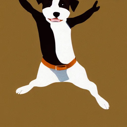 Image similar to a parson russell terrier jumping onto furniture, children's illustration