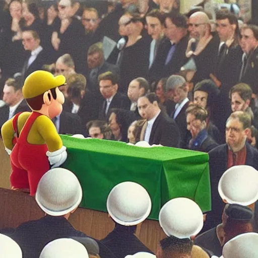 Image similar to “Luigi giving eulogy at Mario’s funeral”