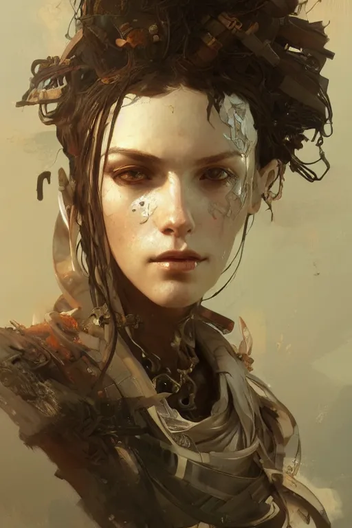 Prompt: A full portrait of a beautiful post apocalyptic inquisitor, intricate, elegant, highly detailed, digital painting, artstation, concept art, smooth, sharp focus, illustration, art by Krenz Cushart and Artem Demura and alphonse mucha