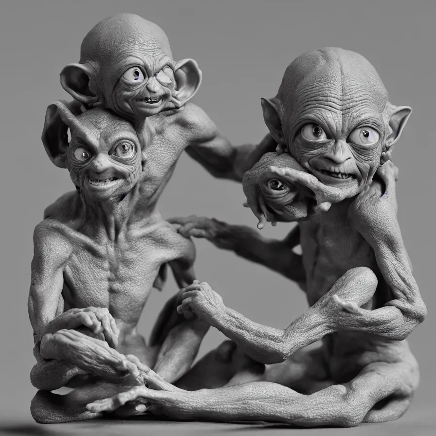 Prompt: Precious Moments figurine of Gollum, product photo, f2.8, 50mm