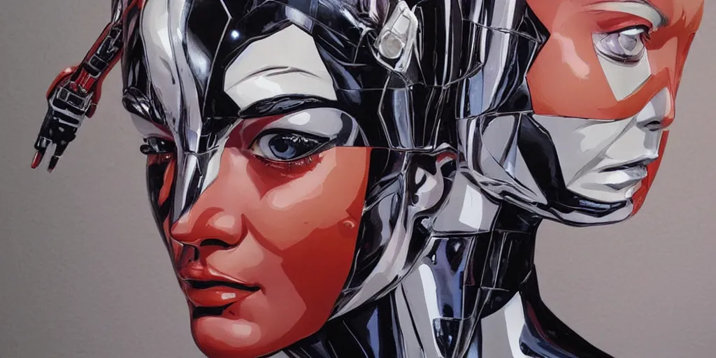 Image similar to a sculpture of a single female android, by MARVEL comics and Sandra Chevrier