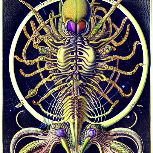 Image similar to alien insectoid by ernst haeckel, masterpiece, vivid, very detailed