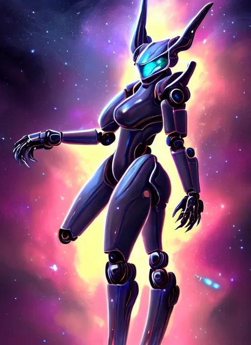 Image similar to cinematic goddess shot, cosmic sized perfectly proportioned stunning beautiful hot anthropomorphic robot mecha female dragon, in space, nebula background, larger than galaxies, holding galaxy, sharp claws, sleek silver armor, epic proportions, epic size, epic scale, digital art, furry art, macro art, dragon art, giantess art, warframe fanart, furaffinity, deviantart