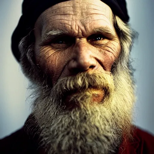 Image similar to portrait of Leo Tolstoy, by Steve McCurry, clean, detailed, award winning