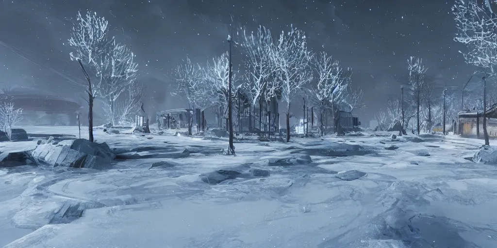 Prompt: Concept art. The Borealis from Half Life. Winter landscape. Cold. Frozen. Realistic. Extremely detailed. 4K.