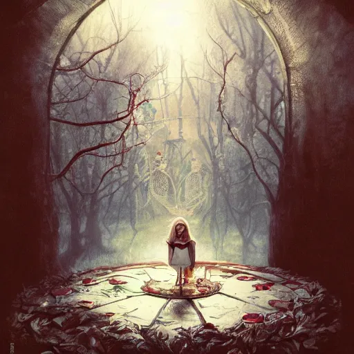 Image similar to portrait of alice in wonderland, painted by seb mckinnon and greg rutkowski