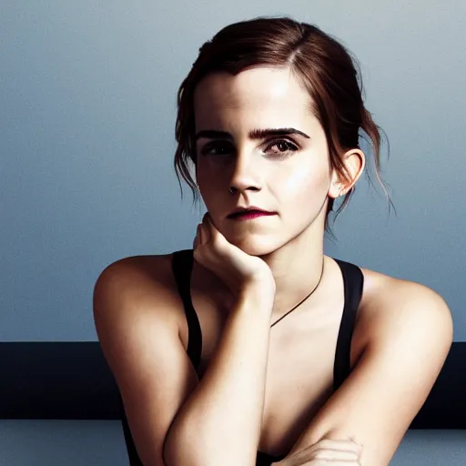 Image similar to emma watson pondering her reflection in the mirror, light, colorful 4 k photorealistic