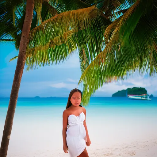 Prompt: a beautiful beach in boracay, outdoors, professional award winning portrait photography, zeiss 1 5 0 mm f / 2. 8 hasselblad