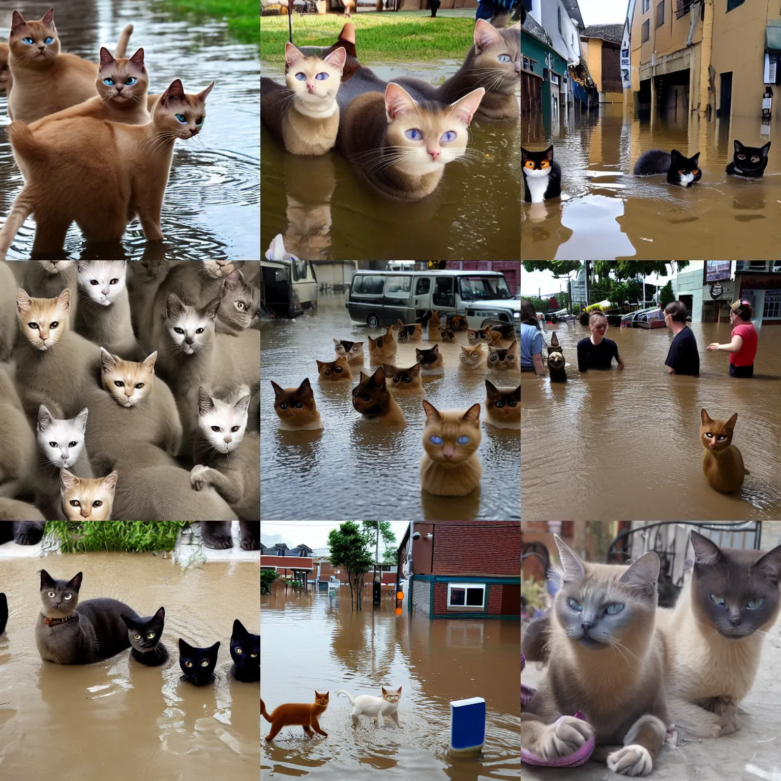 Prompt: town flooded with siamese cats