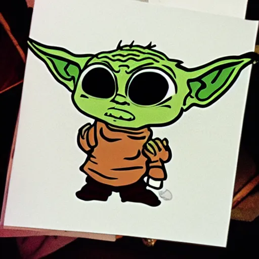 Prompt: baby yoda in the style of bill watterson.