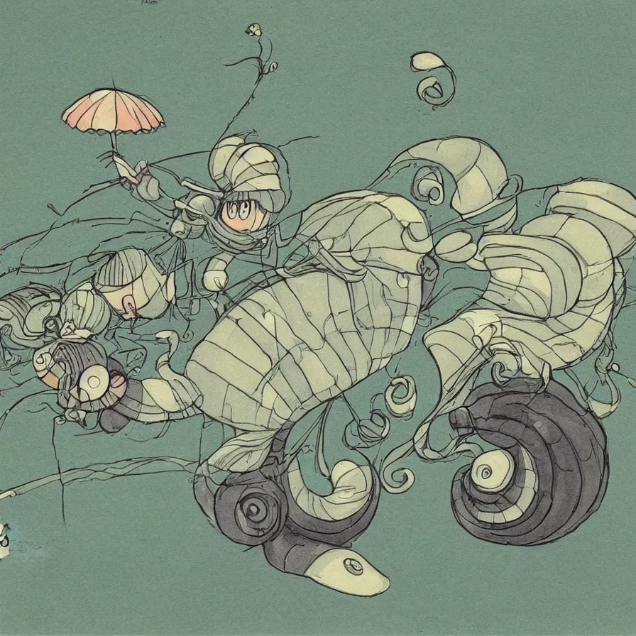 Image similar to A perfectly drawn snail is walking on the ground, art by Hayao Miyazaki, whimsical, anime, children's illustration