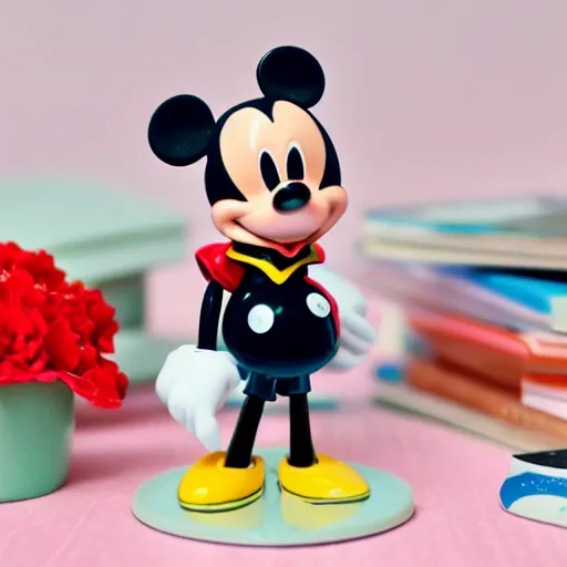 Image similar to product photograph of vintage disney figurines, cute, popular, collectible, toys figures, mickey mouse, miney mouse, pluto, kawaii, toys, white background,