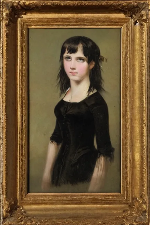 Image similar to a 19th century painting of an emo girl, 1800s romantic painting, young woman