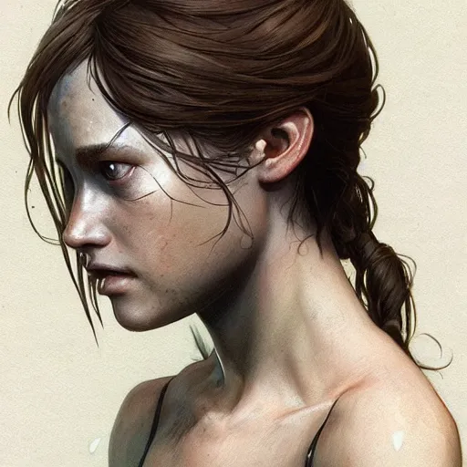 Image similar to ultra realistic illustration, elle from last of us, intricate, elegant, highly detailed, digital painting, artstation, concept art, smooth, sharp focus, illustration, art by artgerm and greg rutkowski and alphonse mucha