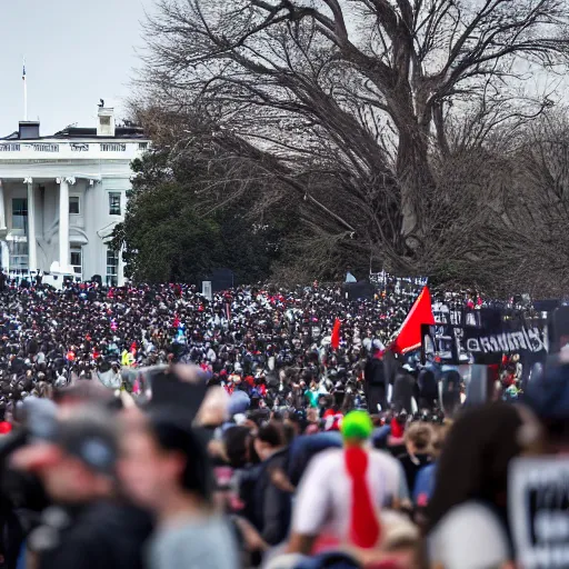 Image similar to 8 k uhd pictures as bunch of sewer rats make a protest in front of white house, higly photorealistic details, highly details form, highly details content