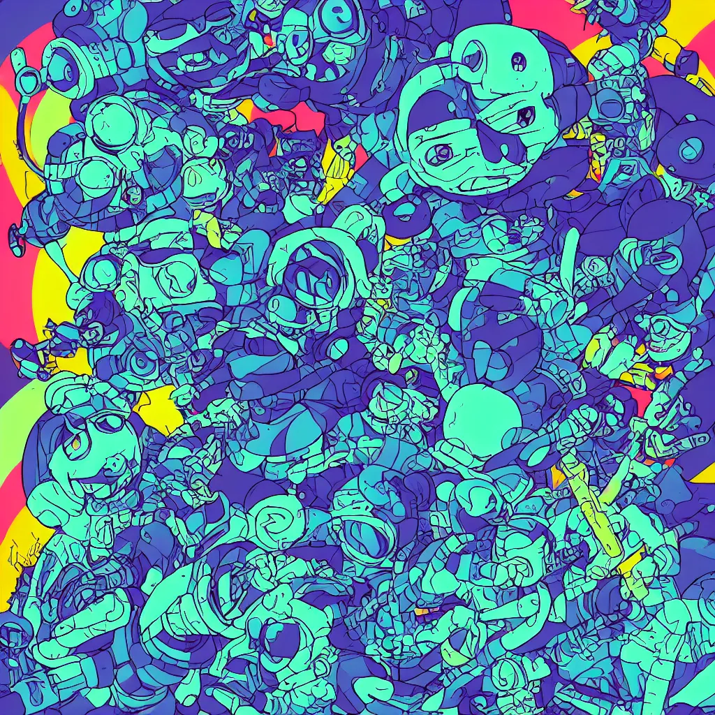 Image similar to indigo toads, ryuta ueda artwork, breakcore, jet set radio artwork, y 2 k, gloom, space, cel - shaded art style, broken rainbow, data, minimal, speakers, code, cybernetic, dark, eerie, cyber