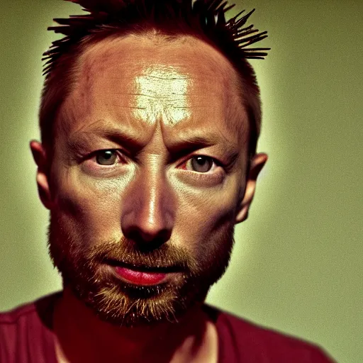 Prompt: closeup portrait of thom yorke with a mohawk