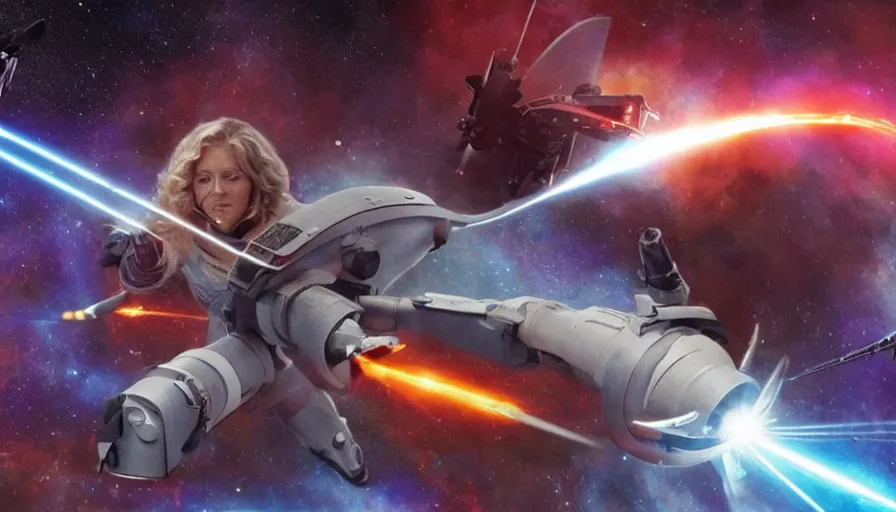 Image similar to big budget scifi movie about space wizards fighting with laser swords on a spaceship