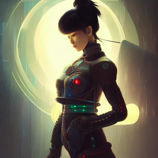 Image similar to portrait futuristic Samurai Girl, in future cyberpunk tokyo rooftop , ssci-fi, fantasy, intricate, very very beautiful, elegant, human anatomy, neon light, highly detailed, digital painting, artstation, concept art, smooth, sharp focus, illustration, art by tian zi and WLOP and alphonse mucha