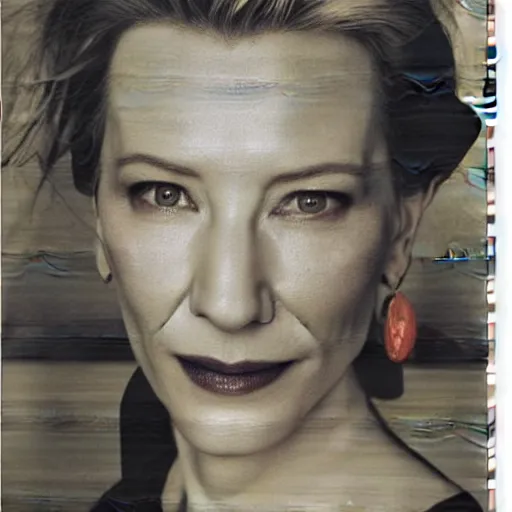 Image similar to portrait of cate blanchett ,japanese wood print