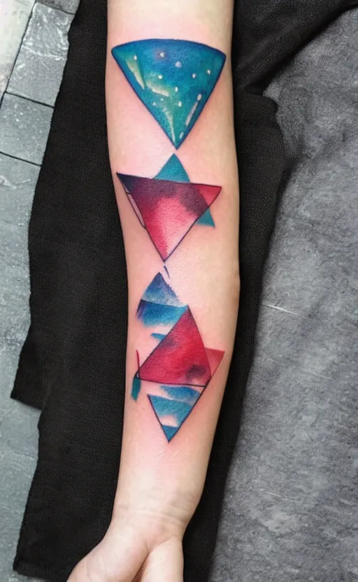 Image similar to watercolor tattoo design of the solar system and triangles