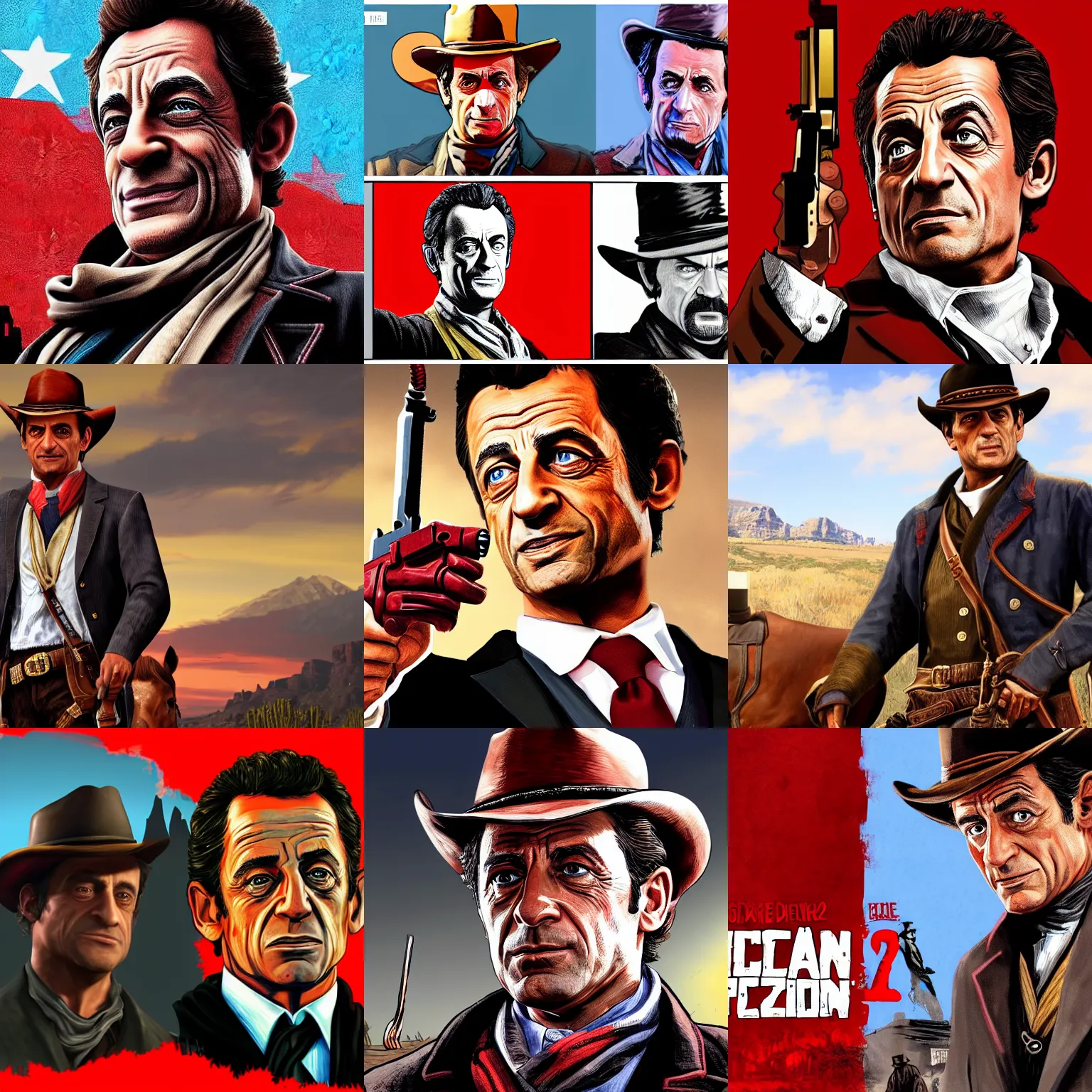 Prompt: Nicolas Sarkozy in red dead redemption 2 art style