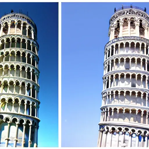 Prompt: Leaning tower of pisa cracked in two parts