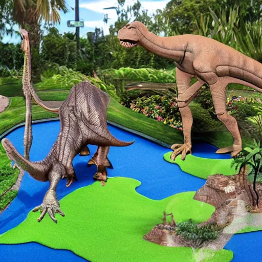 Prompt: detailed plans for an epic dinosaur themed mini golf course