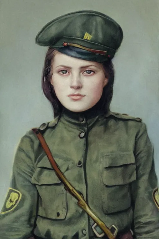 Image similar to beautiful portrait of a young ukranian female soldier, frank miller