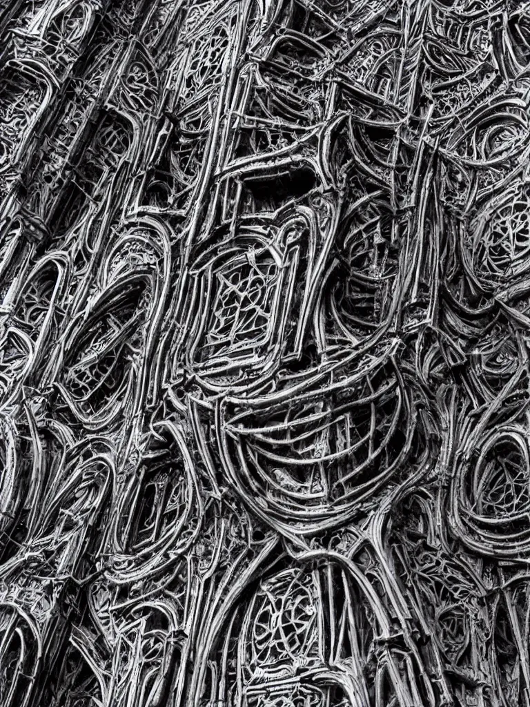 Prompt: intricate architectural latticework of alien bones by H.R. Giger